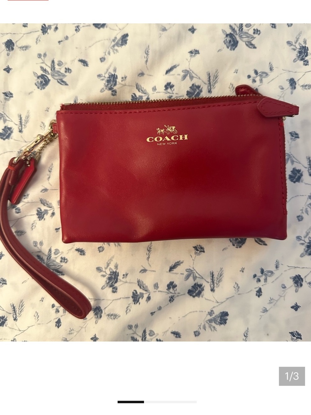 Coach Red Leather Wristlet with Gold Logo